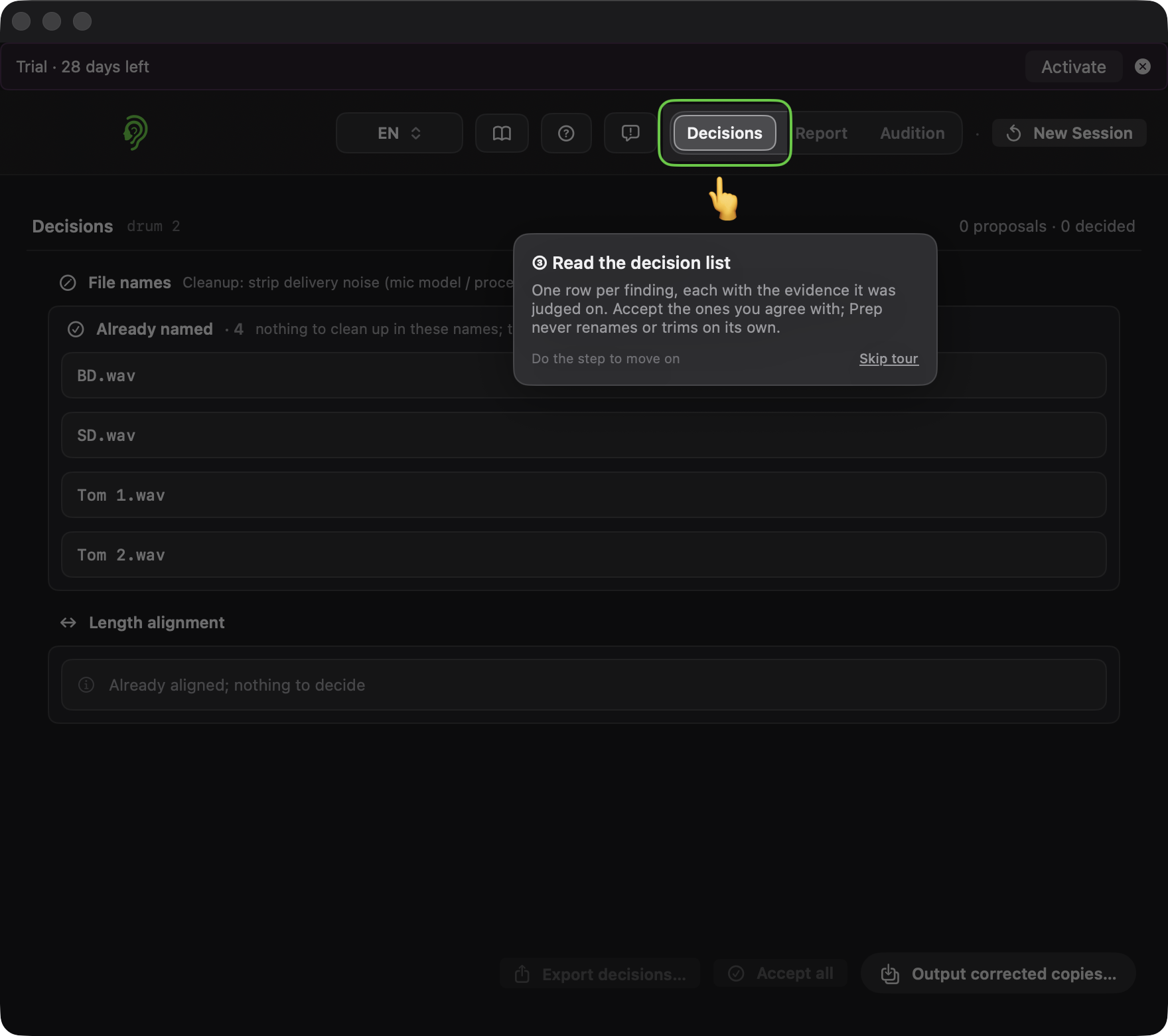 UTUVO Prep tutorial card over the decision list