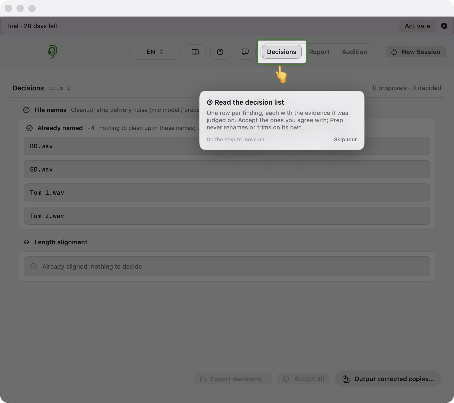 UTUVO Prep tutorial card over the decision list