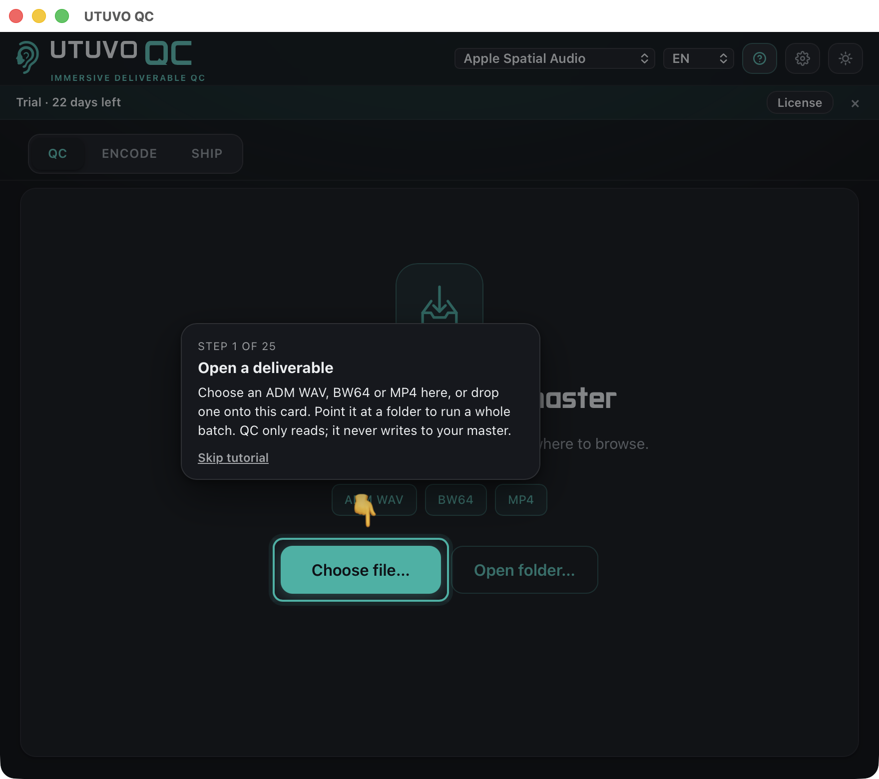 UTUVO QC interactive tutorial, step 1