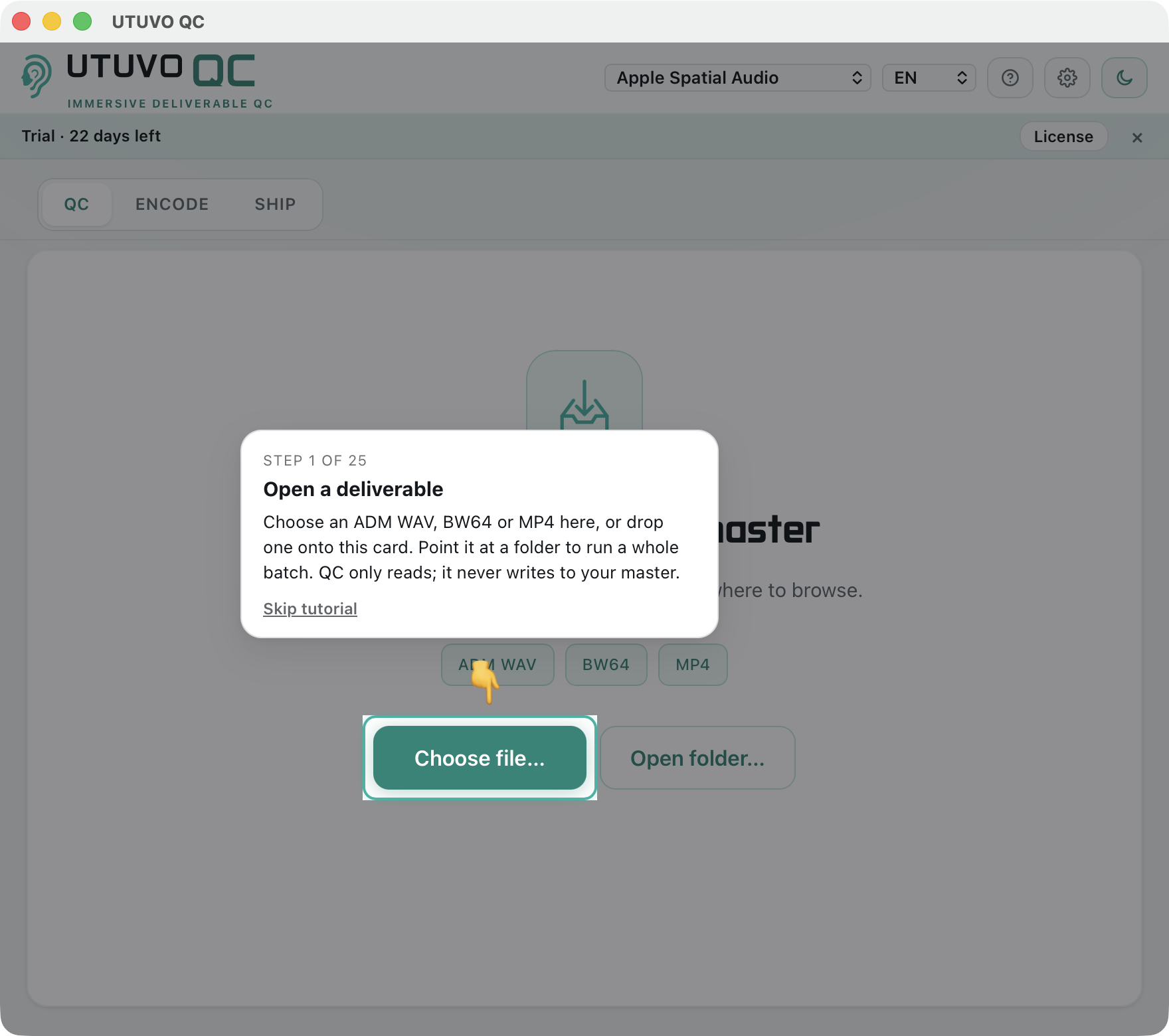 UTUVO QC interactive tutorial, step 1